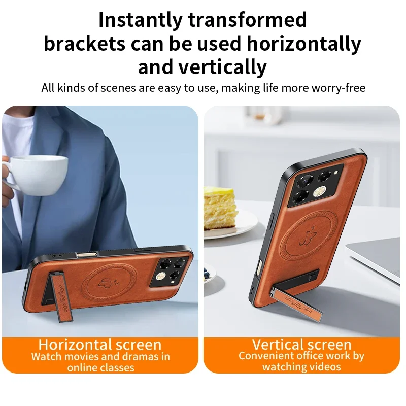 Leather Magnetic Stand Case with Wireless Charging & Shockproof Protection