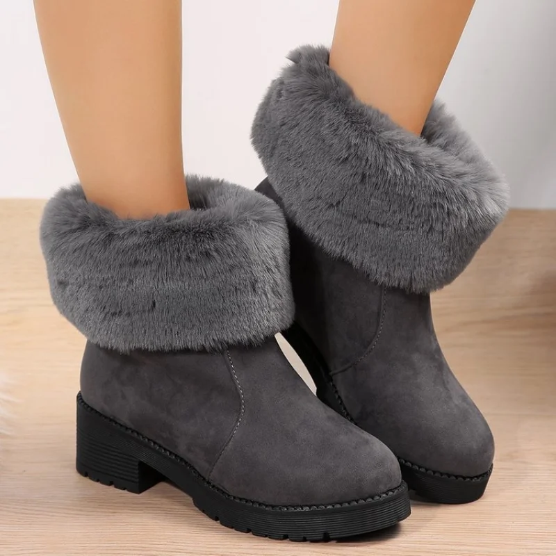 

Women Winter Fur Warm Snow Boots New Fashion Chunky Platform Plush Ankle Boots Woman Non Slip Thick Bottom Cotton Botas Mujer