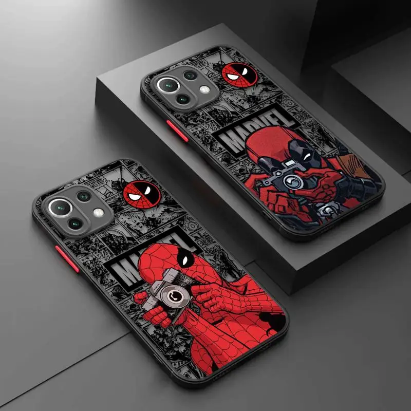 Матовый чехол Marvel Deadpool VS Spiderman Love для Xiaomi Poco X3 NFC X3Pro M5 M3 F3 для Mi 11 12 13 11X 12X Pro 12T 11T 10T Pro