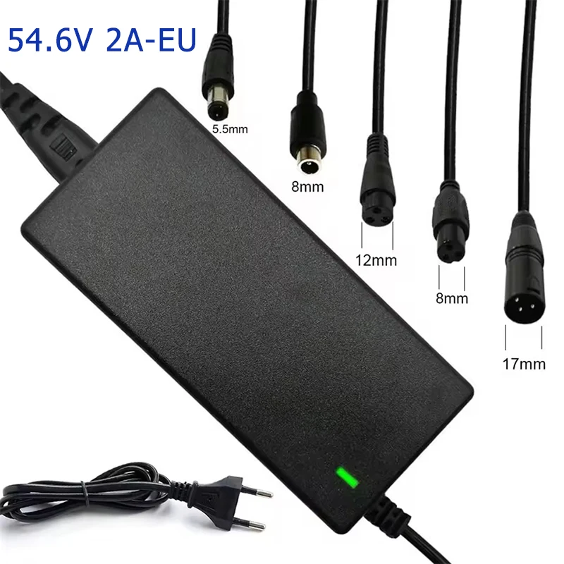 Universal Lithium Battery Charger, 42V-54.6V, 2A, Multi-Plug (EU/US)
