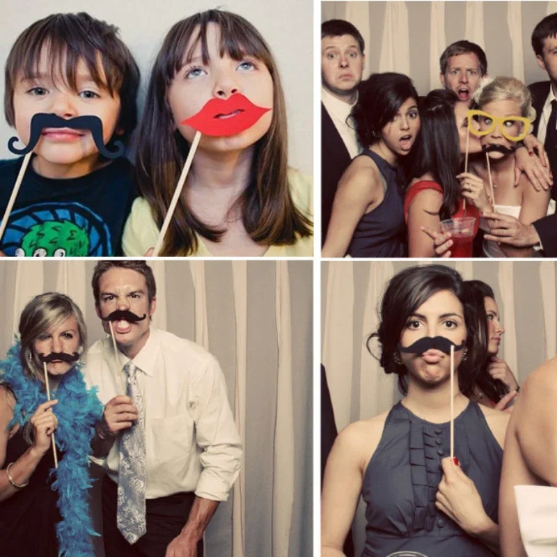 Handheld Photo Props 58PCS Wedding Creative Lip Photo Props Paper Party Beards Funny Designs Wedding Supplies Party Decorations
