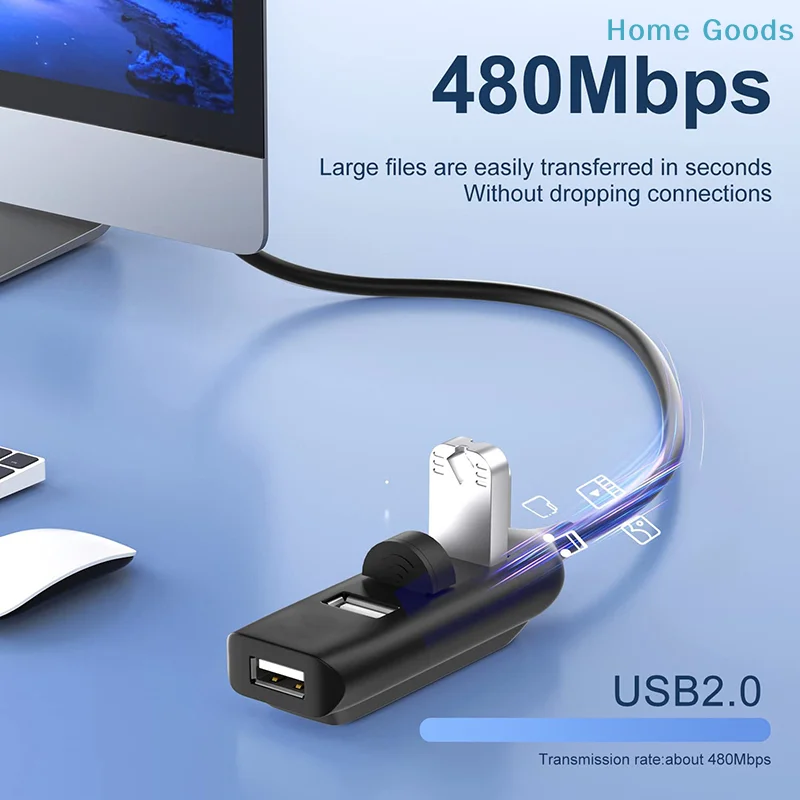4포트 고속 USB 허브 (케이블 포함) 미니 USB 분배기 허브 USB 2.0 허브 휴대용 어댑터 노트북/랩탑 겸용