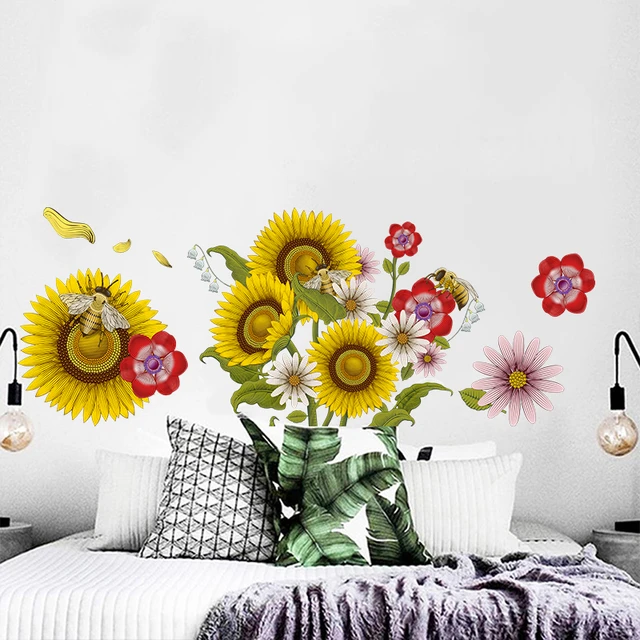 Sunflower Wall Stickers Flowers Home Room Decoration Decals For Furniture  Wallpapers Waterproof Self-adhesive Poster Murals - Wall Stickers -  AliExpress