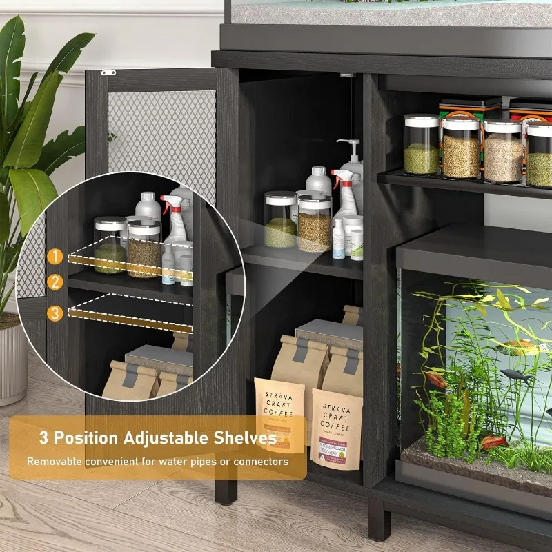 55-75 Gallon Fish Tank Stand with Power Outlet&LED Light, Heavy Duty Metal Aquarium Stand