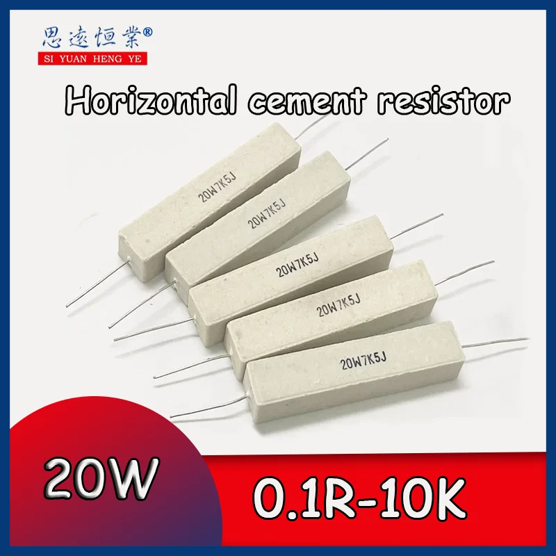 

10PCS Cement resistance 20W horizontal cement resistor 0.1R/0.47/1/2/4/3/5/6.8/8/10/47/100R/1K/10K