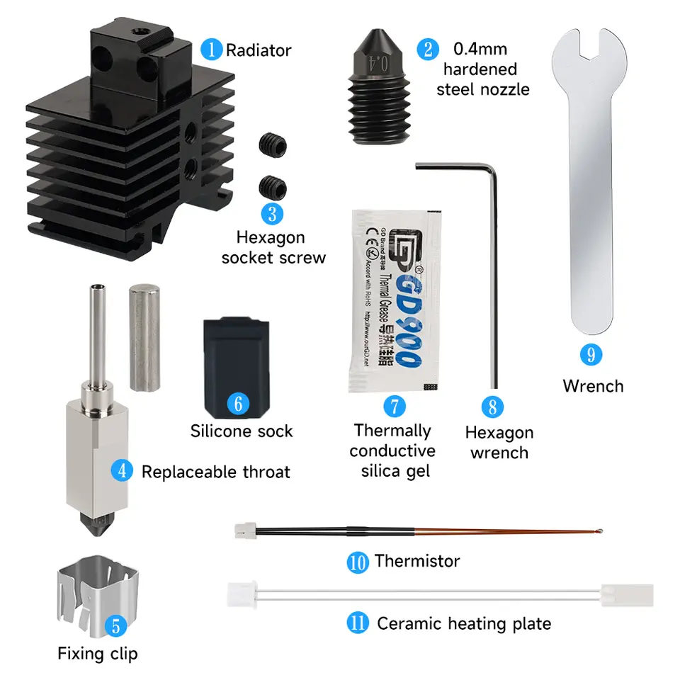Hotend Kit For Bambu Lab X1 Carbon X1-Carbon Combo P1P 3D Printer 500C Upgraded Plated Copper Heater Block Hardened Steel Nozzle image 7
