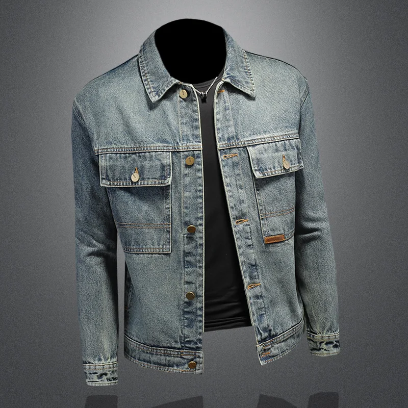 Men's Retro Classic Denim Jacket Autumn Street Trend Handsome Riding Windproof Men's Clothing High Street Casual Lapel Jacket