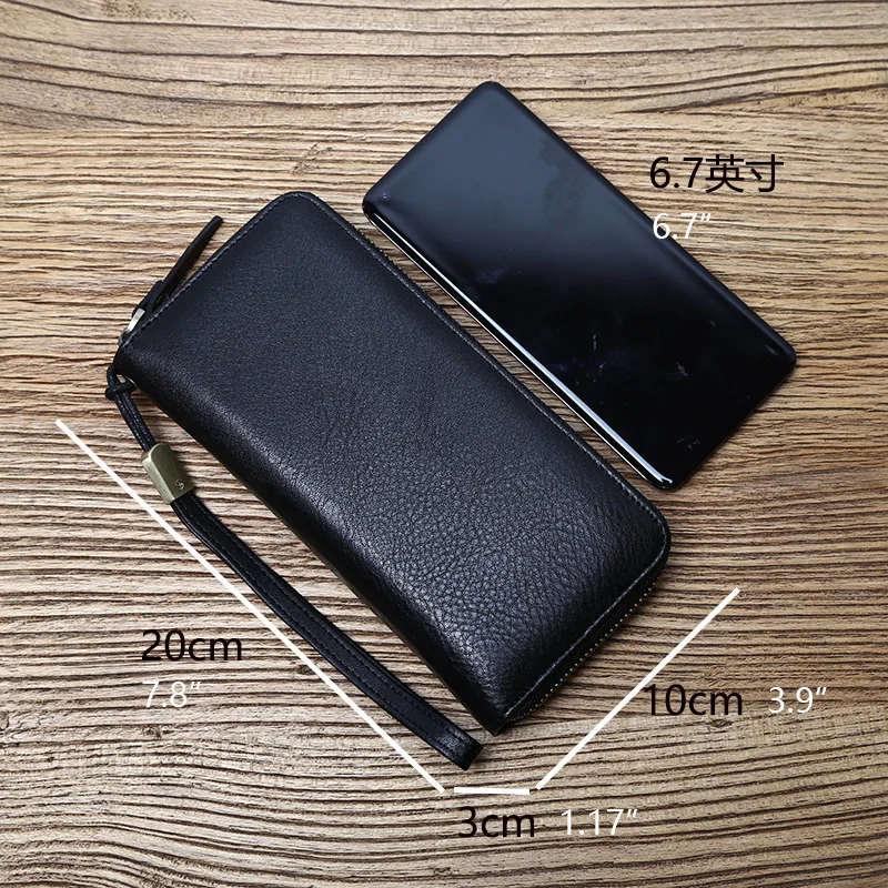 NZPJ Leather Long Wallet Natural Cowhide Clutch Bag Large Capacity Bank Card Bag Multi Function Wallet Casual Mobile Bag