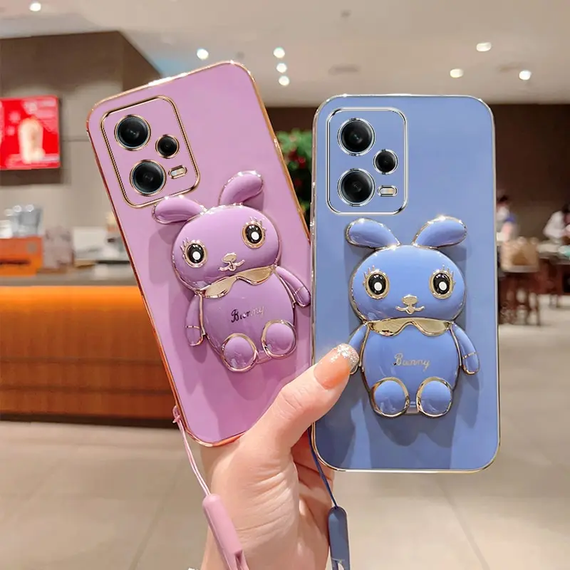 Placcatura Square Rabbit Holder Phone Case On Per Xiaomi Redmi Note12 Redmi Note12 Turbo Note12 Pro Note12 Pro Plus Stand Cover