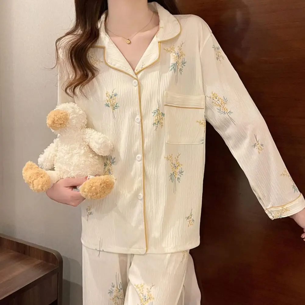 

Штаны женские домашние, удобный стильный комплект для отдыха с цветочным принтом и карманами, эластичная талия, для осени и весны