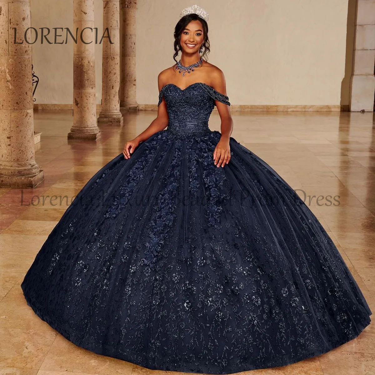 

Mexican 2024 Quinceanera Dress Applique Off The Shoulder 3D Flowers Crystal Sweet 15 16 Ball Gown Dress Vestidos De XV Anos