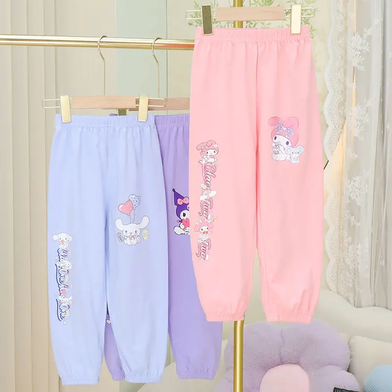 

2024 Spring Summer Kuromi Cinnamoroll Anime Cotton Mosquito Repellent Pants Cute My Melody Fashion Trousers Kids Gifts