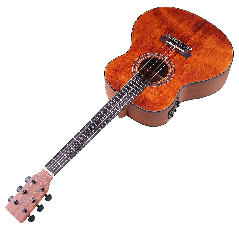 Solid Wood Top Guitar with EQ Matte Finish Electric Folk Guitar 6 Strings Vintage Color