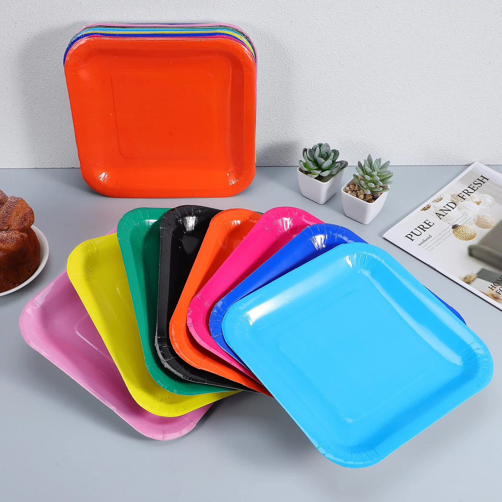 50 Pcs Green Paper Plates Handcraft Materials Interesting DIY Solid Accessory Child