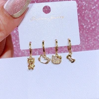 MIGGA 4pcs Sweet Bowknot Cat Cartoon Dangle Earrings Set for Women Girls Gold Plated Cubic Zircon Jewelry 1