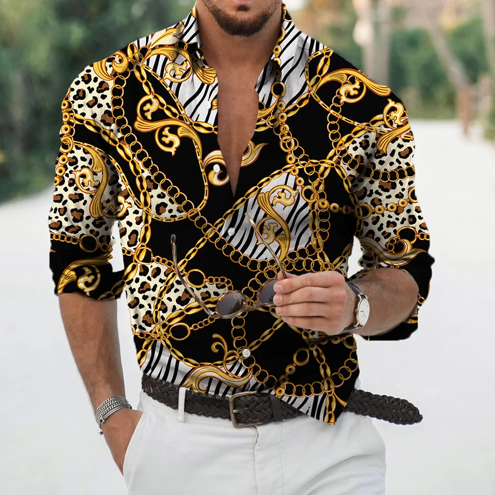 Button Down Shirts Men's Baroque Fashion Casual Long Sleeve