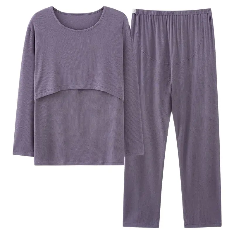 2023 Maternity Clothes Set Solid Color O neck Long Sleeve Nursing Top