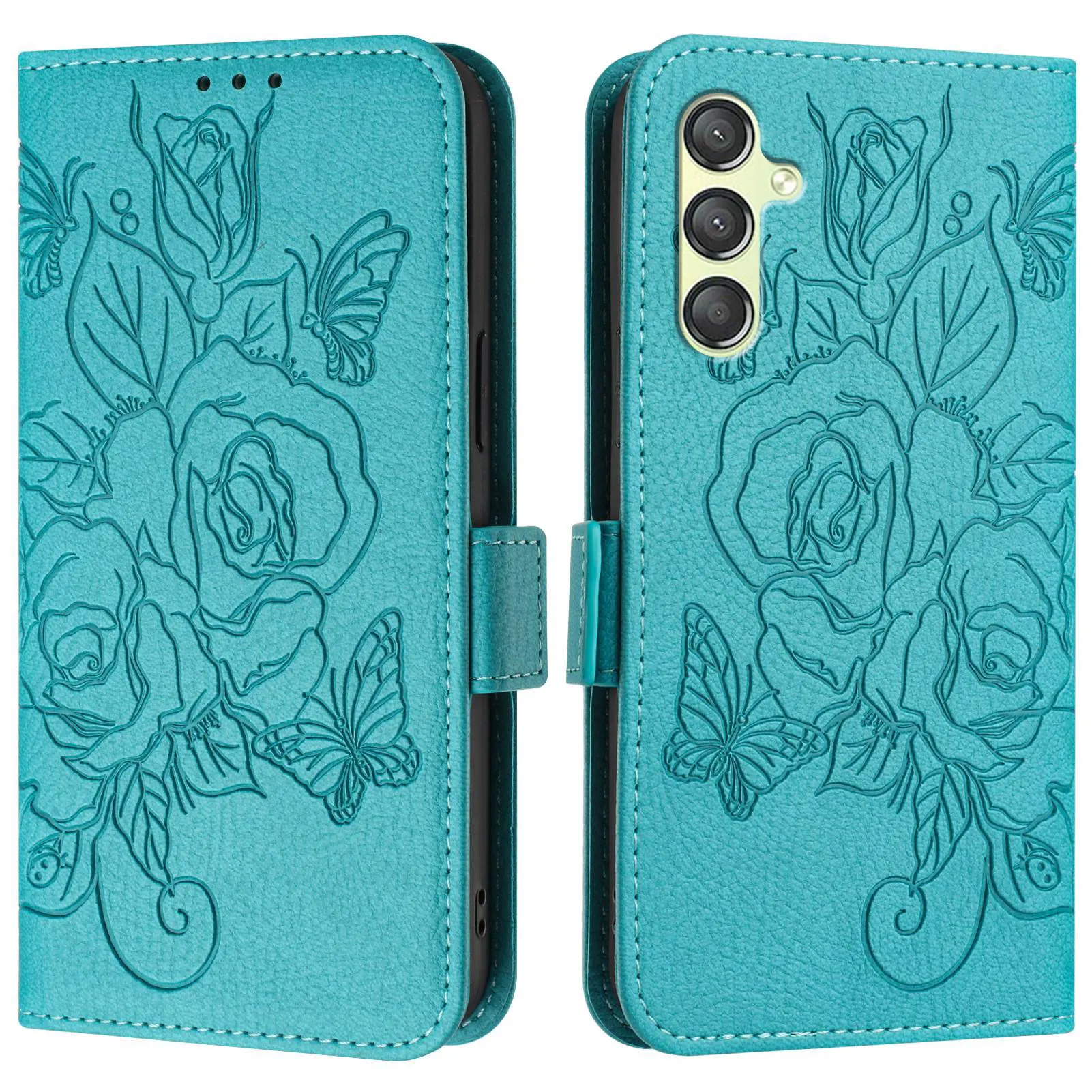 Elegant 3D Floral Leather Phone Wallet Case Cover