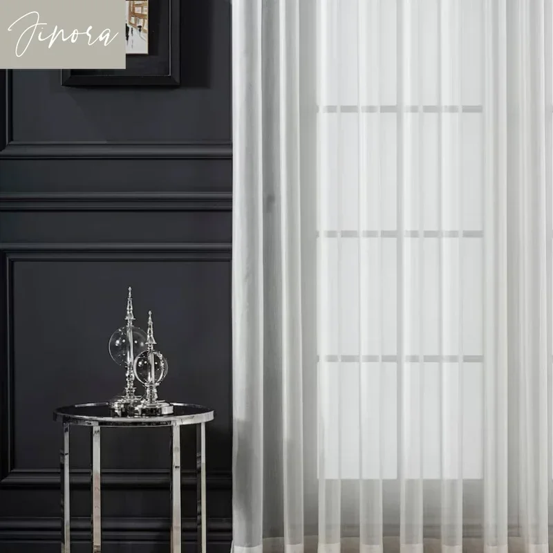 Linen White Sheer Window Curtains for Living Room Bedroom Solid White Tulle High Quality Yarn Window Drape Decoration Custom 2