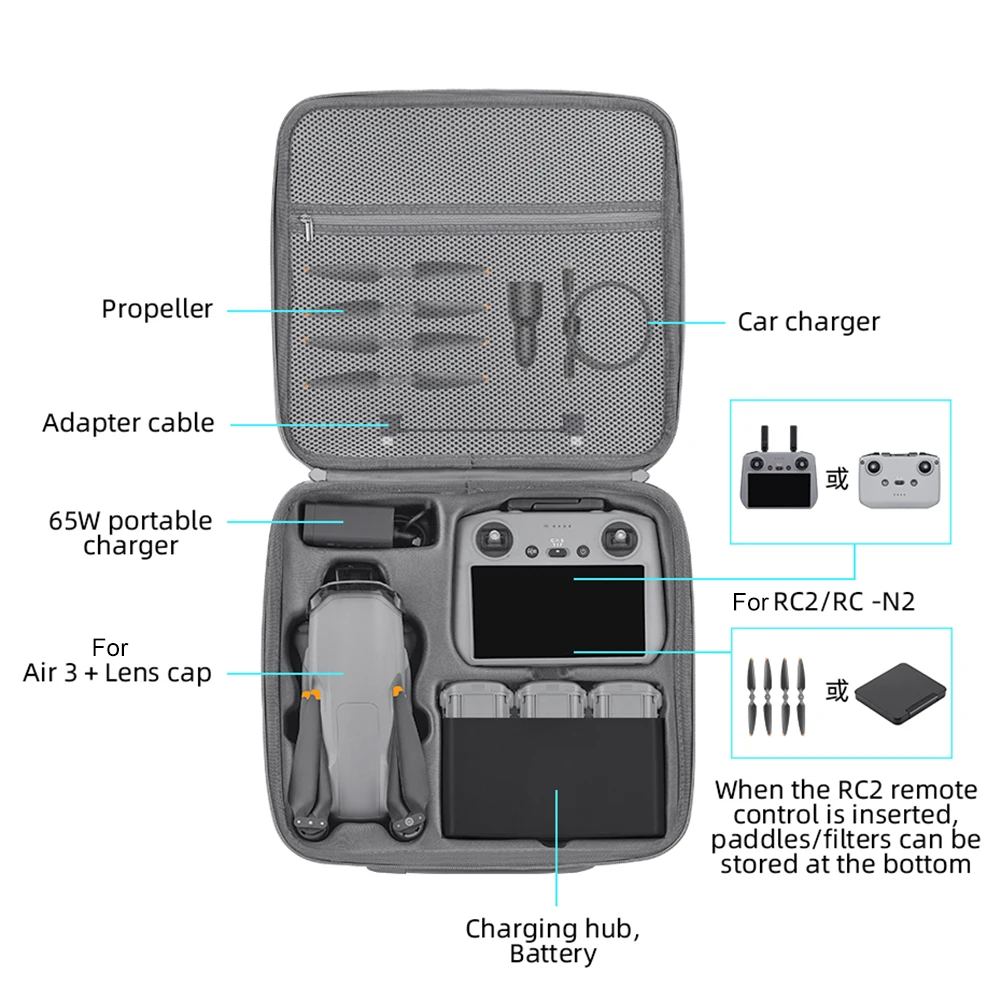 Handheld Carrying Box PU Protective Bag for DJI Air 3/Air 3S Drone Accessories Waterproof Storage Bag with Shoulder Strap