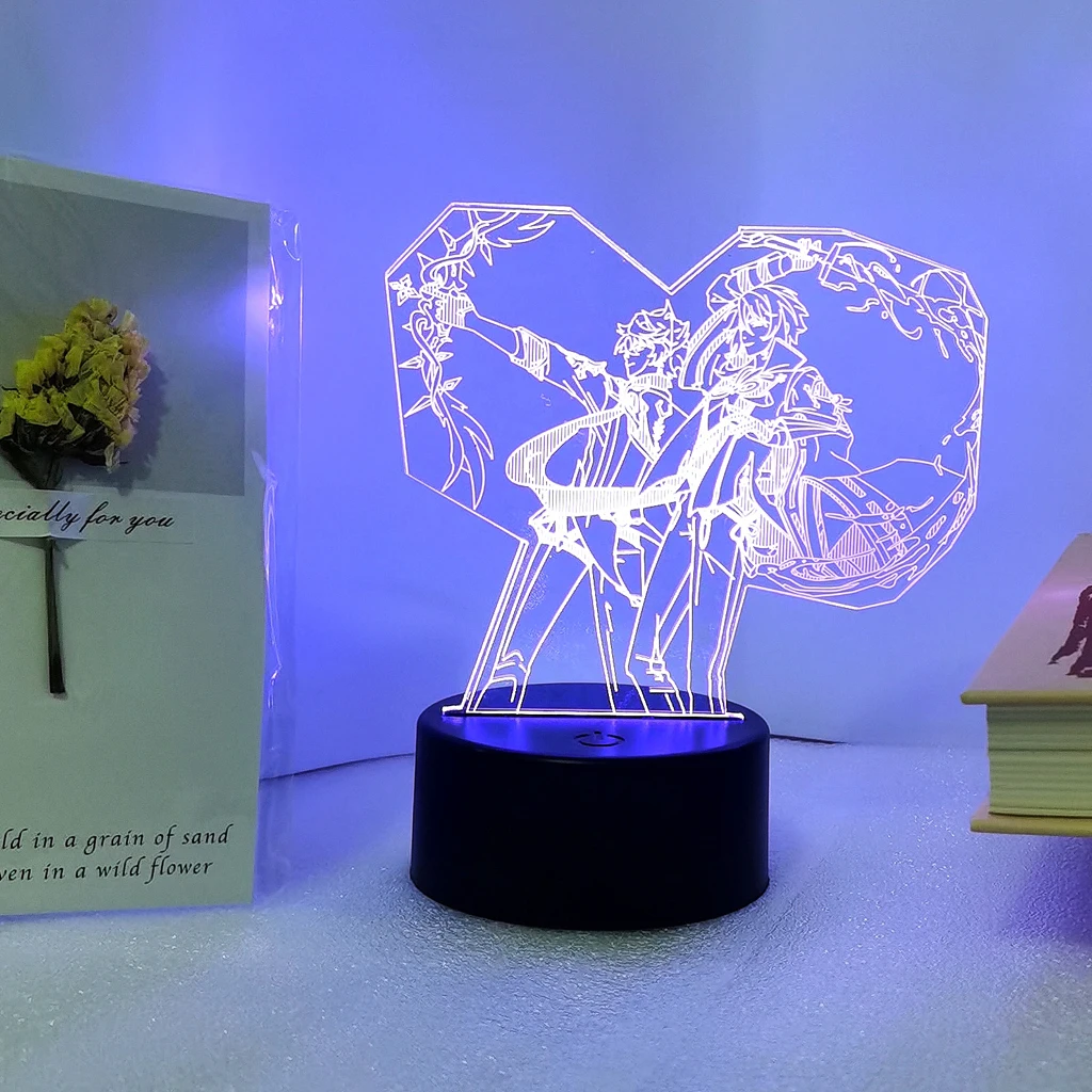 뜨거운 게임 Genshin 충격 그림 아이 방 장식을위한 Hu Tao Xiao 밤 빛 Anime 3D LED 분위기 16 색 램프 생일 선물