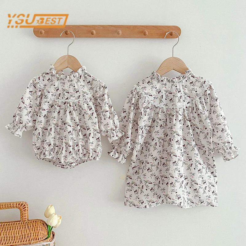 

Infant Kids Baby Girls Long Sleeve Lace Print Sisters Dress Spring Autumn New Kids Baby Girls Princess Clothes Rompers