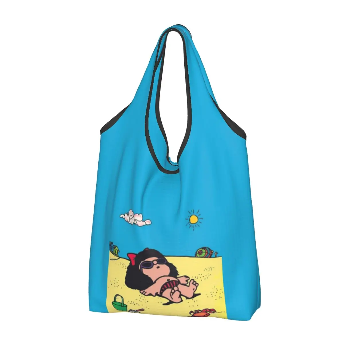 

Mafalda On The Beach Reusable Shopping Grocery Bags 50LB Weight Capacity Heavy Duty Tote Bag Eco-Friendly Washable
