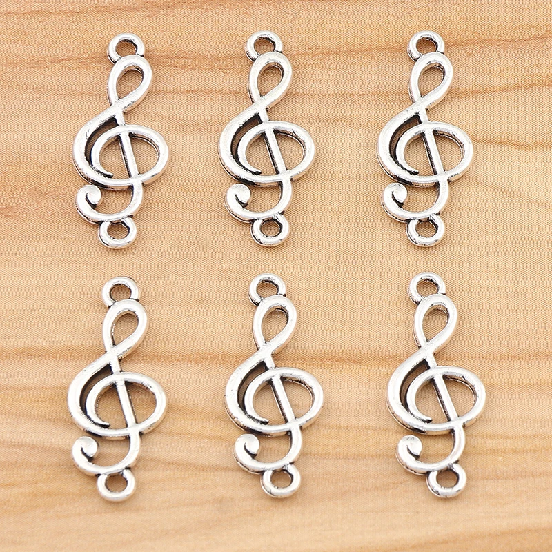 

30 Pieces Silver Color Double Sided Treble Clef Musical Note Connector Charms Pendants Making For DIY Necklace Handmade Jewelry