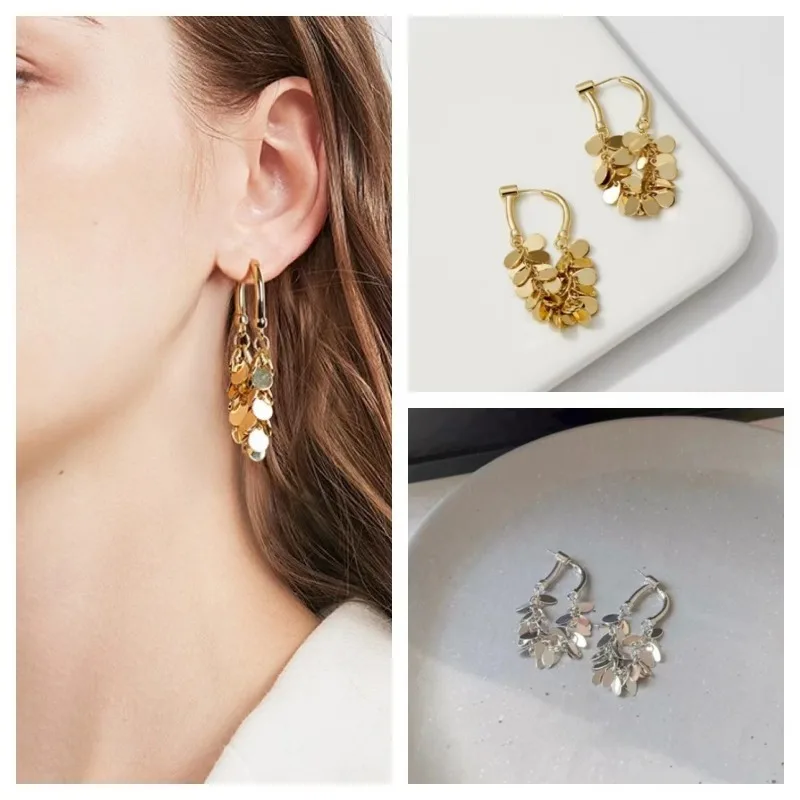 Fashion Exaggerated Long Tassel Earrings for Women Sparkling Circular Rectangular Shape Hoop Earrings Female Elegant Jewelry