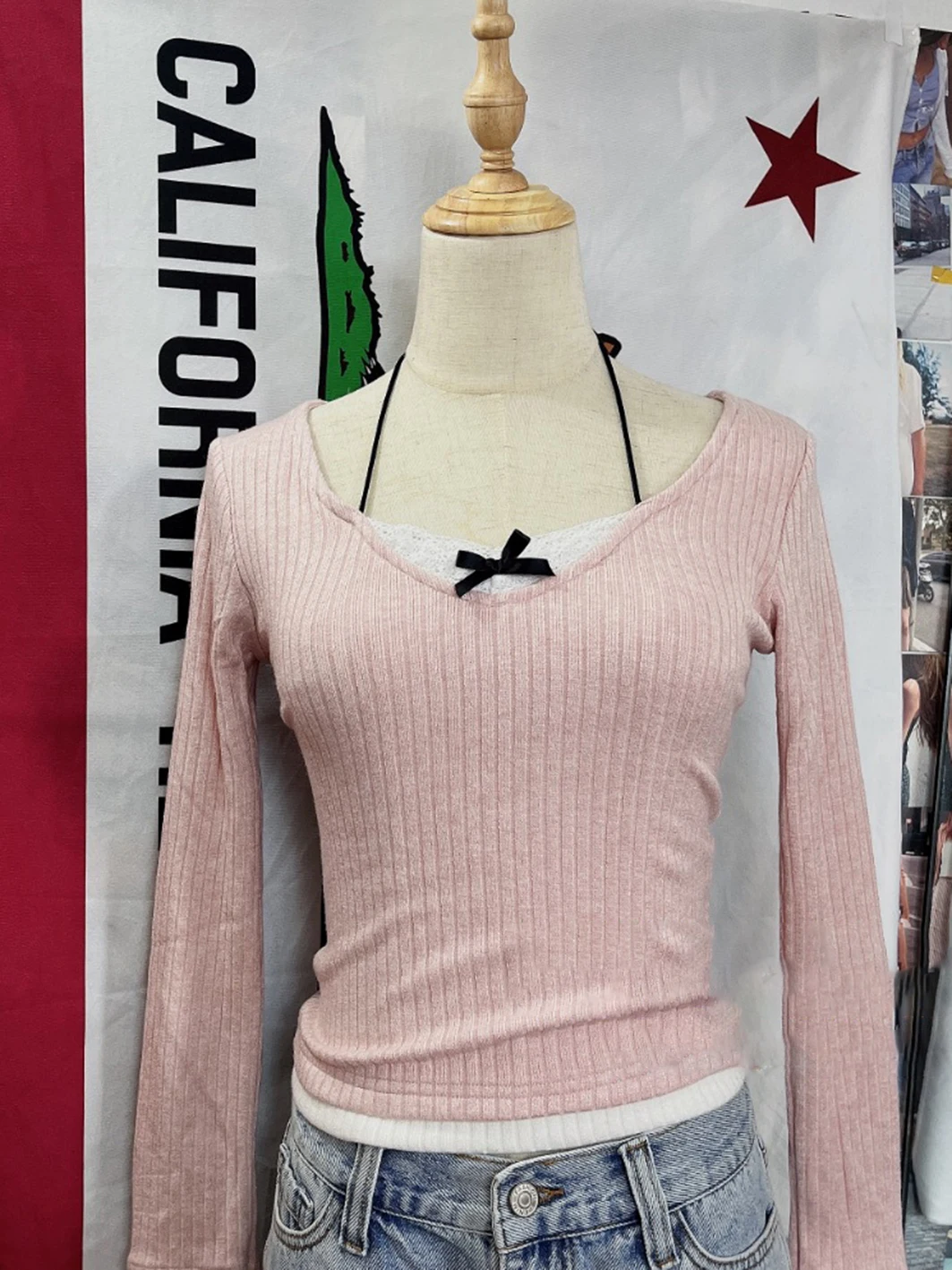 

Женская хлопковая футболка с длинным рукавом, с V-образным вырезом