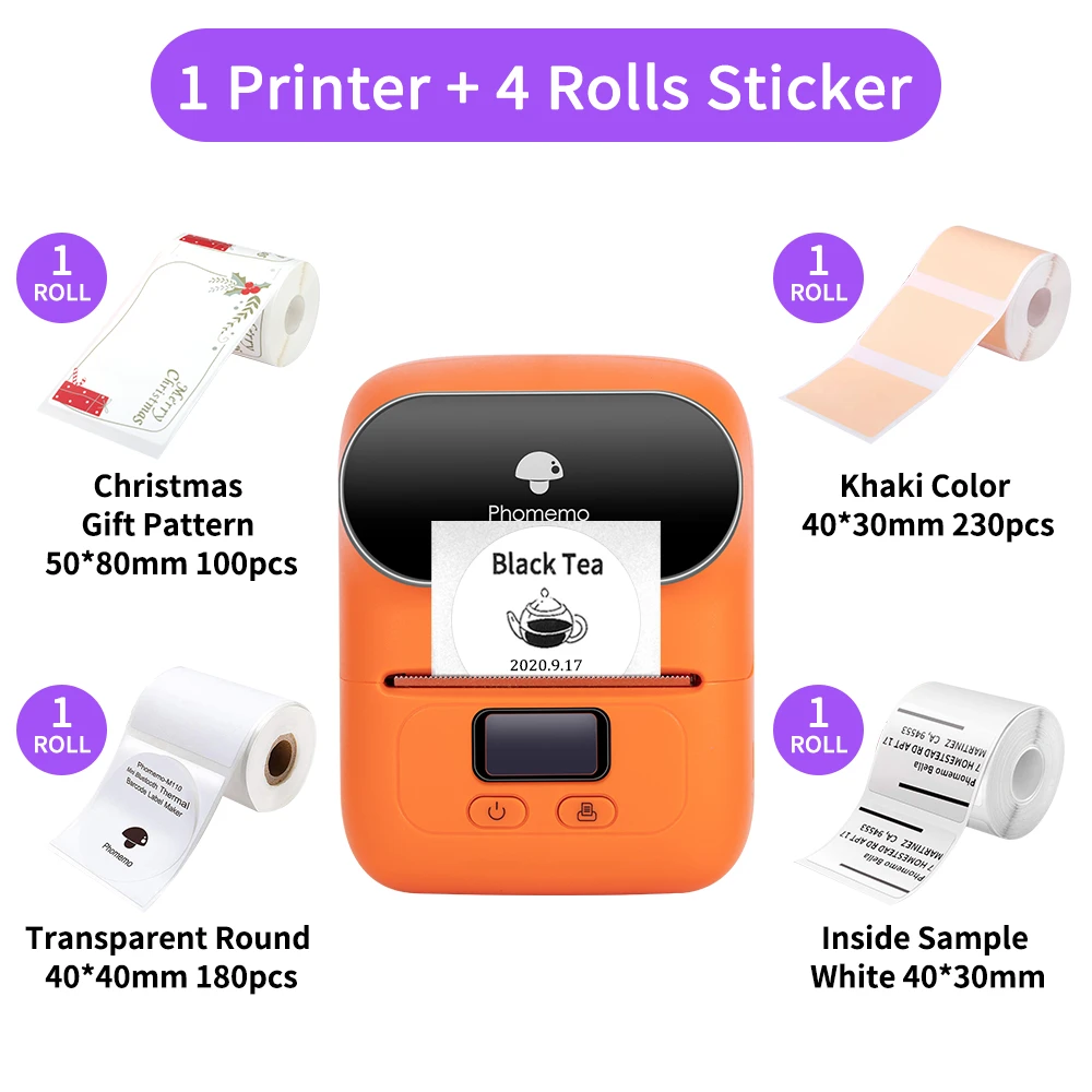 Phomemo M110 Smart Thermal Label Printer Bluetooth-Compatible Business Barcode Label Price Tag Cable Sticker Label Maker