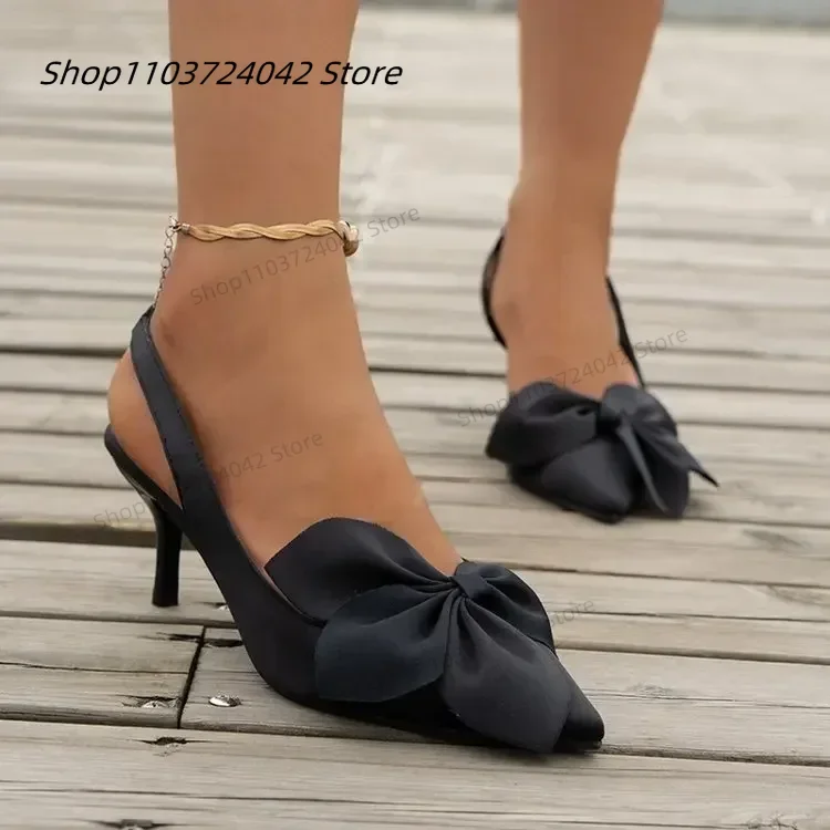 New Women's Shoes Pointy Light Mouth Orange Shoes Bow with Fashion Sexy Solid Color Banquet Fashion High Heels Bow Decoration 4