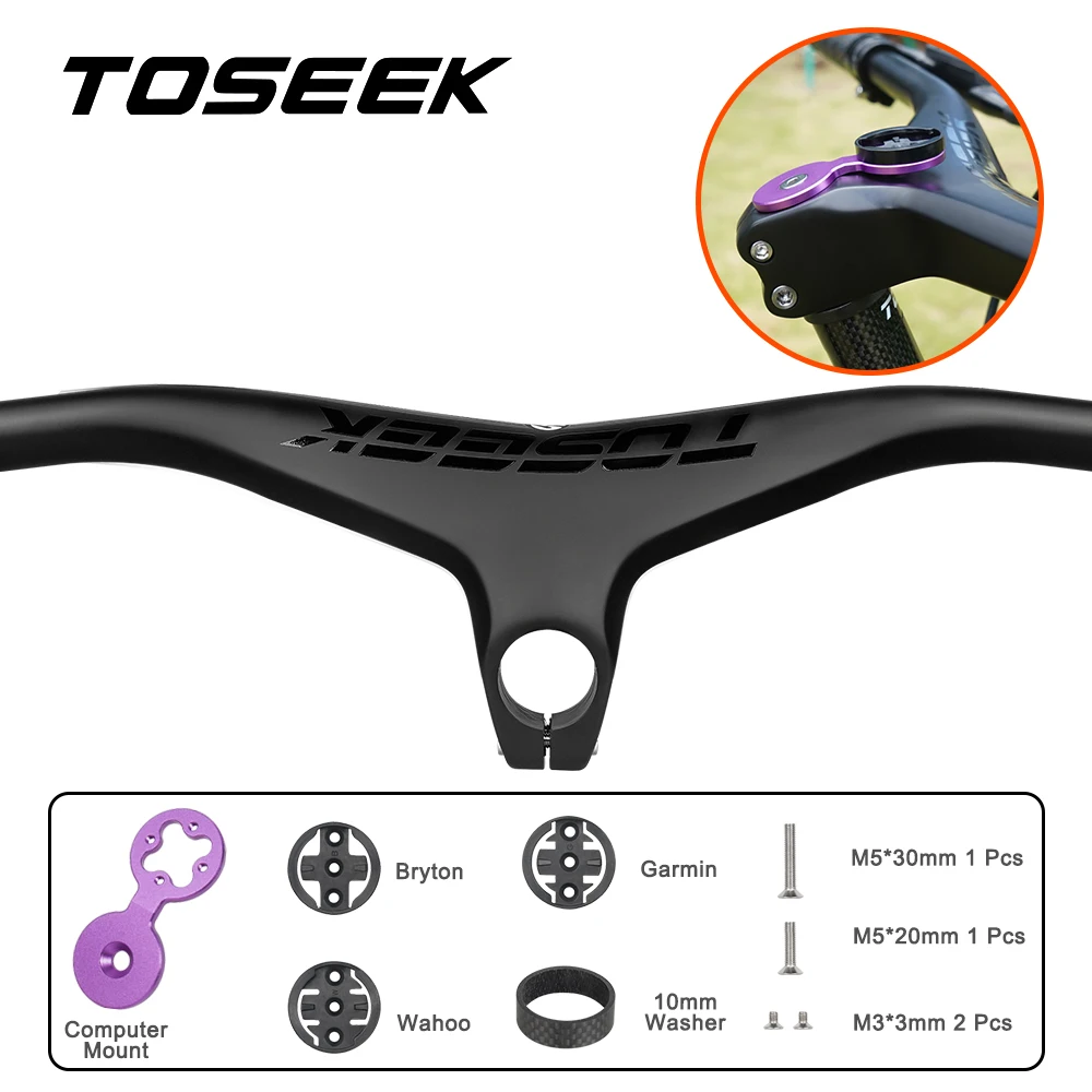 TOSEEK MTB Handlebars And Stem 28.6mm 17 Degree Carbon Integrated Handlebar For Mountain Bike 660 700 800 70 80 90 100mm Bicycle Parts