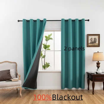 2pcs Solid 100% Blackout Curtain - Curtains for Bedroom and Living Room - UV Protection, Easy Sliding, and Stylish Design 1
