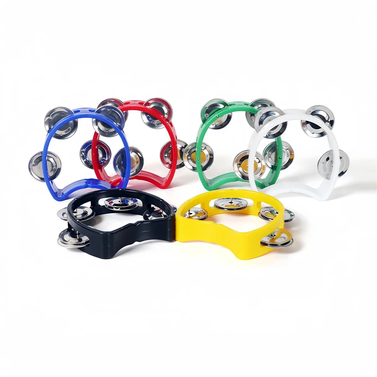 Hand Held Tambourine Metal Bells Plastic Rattle Percussion Musical Instrument Toys 10cm Diameter