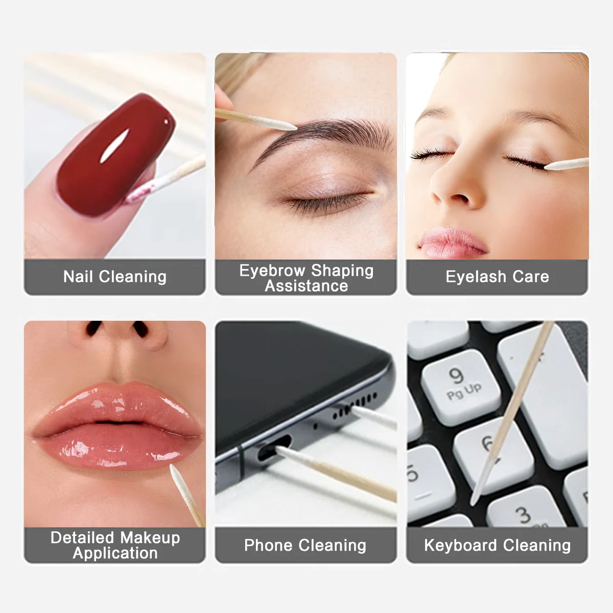 Double Ended Medical Cotton Swab with Wooden Base and Fine Tip Micro Brush for Nose and Ear Cleaning and Makeup Application