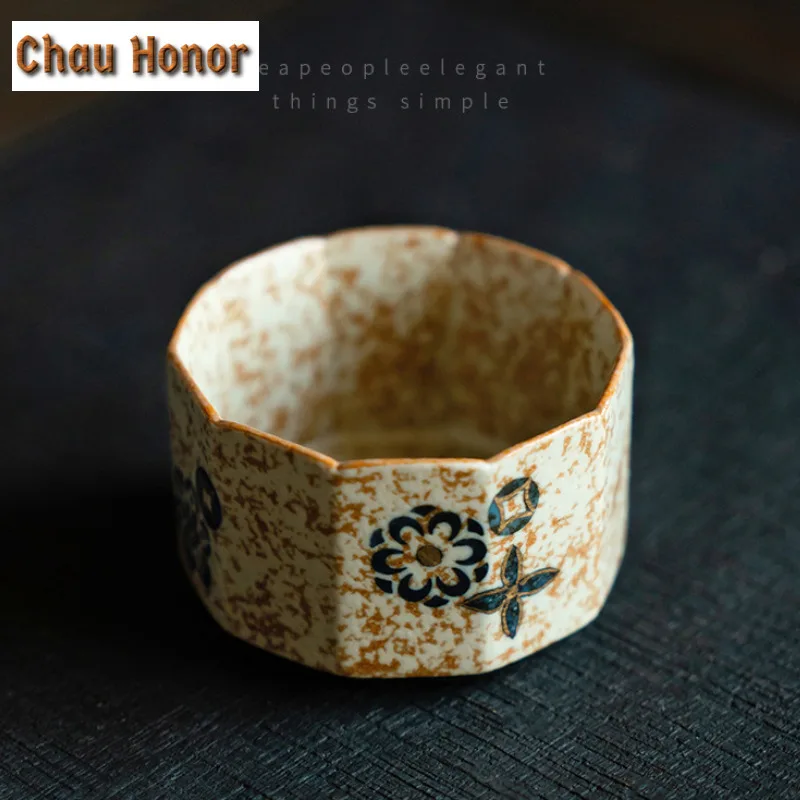 100ml Blue And White Flint Red Ceramic Tea Cup Gold Drawing Embroidered Ball Flower Master's Cup Women Personal Tea Bowl Teaset