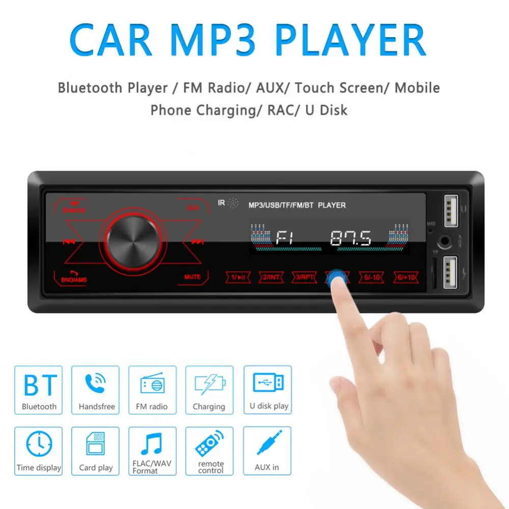 차량용 멀티미디어 플레이어 M10 1DIN 차량용 블루투스 MP3 플레이어, AUX 입력 라디오 리시버 헤드 유닛 LCD 디스플레이, 리모컨 포함