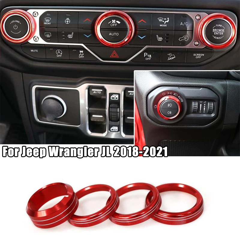 Per Jeep Wrangler Jl 2018-2022 Manopola Interruttore Condizionatore D'Aria E Manopola Faro Pulsante Interruttore Volume Audio Decorazione Anello Coper