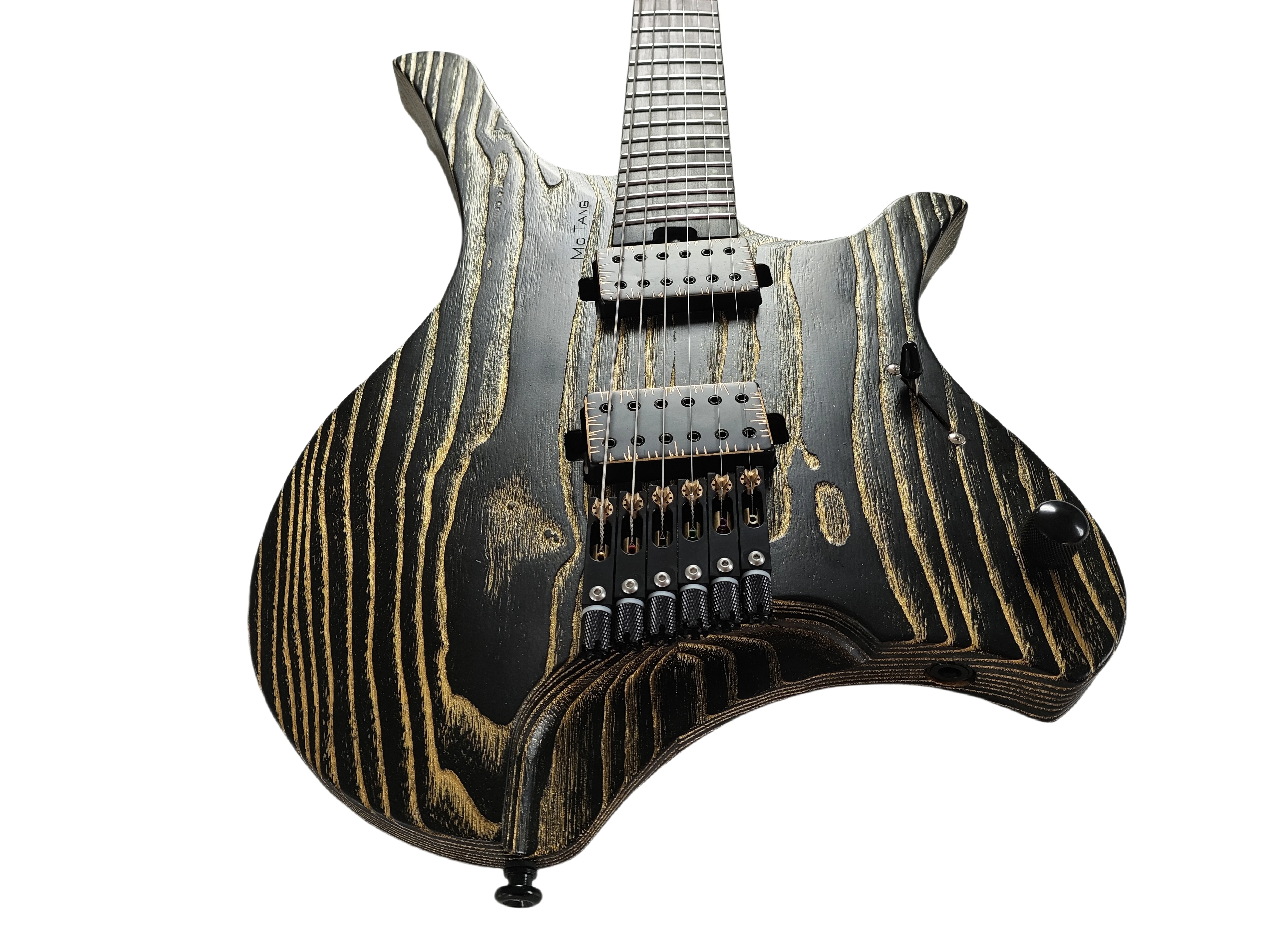McTang Headless Electric Guitar,6 Strings, Fan shaped Frets,Handmade ， sandblasted，Golden