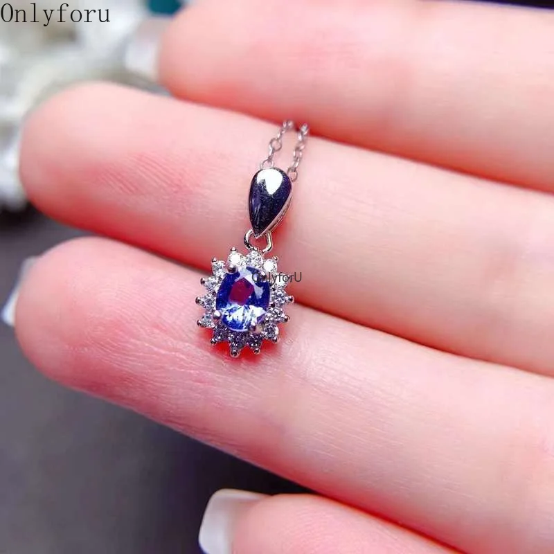 Ciondolo In Tanzanite Naturale Ciondolo Donna In Argento 925 Piccolo E Carino Design Semplice Per Pietra Tanzanite Ovale Naturale Da 4*5Mm