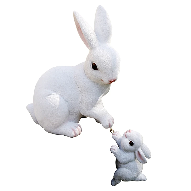 

2 шт. Подвеска для матери и ребенка в виде кролика, садовые статуи, Фигурка кролика, украшение, микро-ландшафт, белая декоративная статуя кролика «сделай сам»