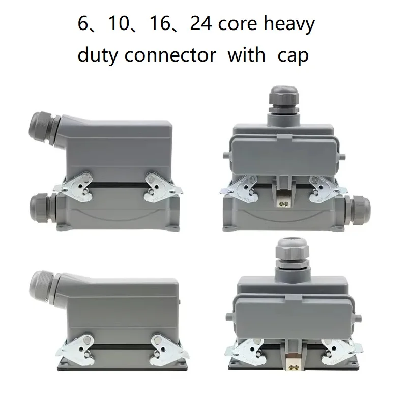 Rechteckiger Hochleistungssteckverbinder mit Abdeckung HDC-HE Wasserdichter Luftfahrt-Industrie-Stecker 6/10/16/24-polig 16A 500V