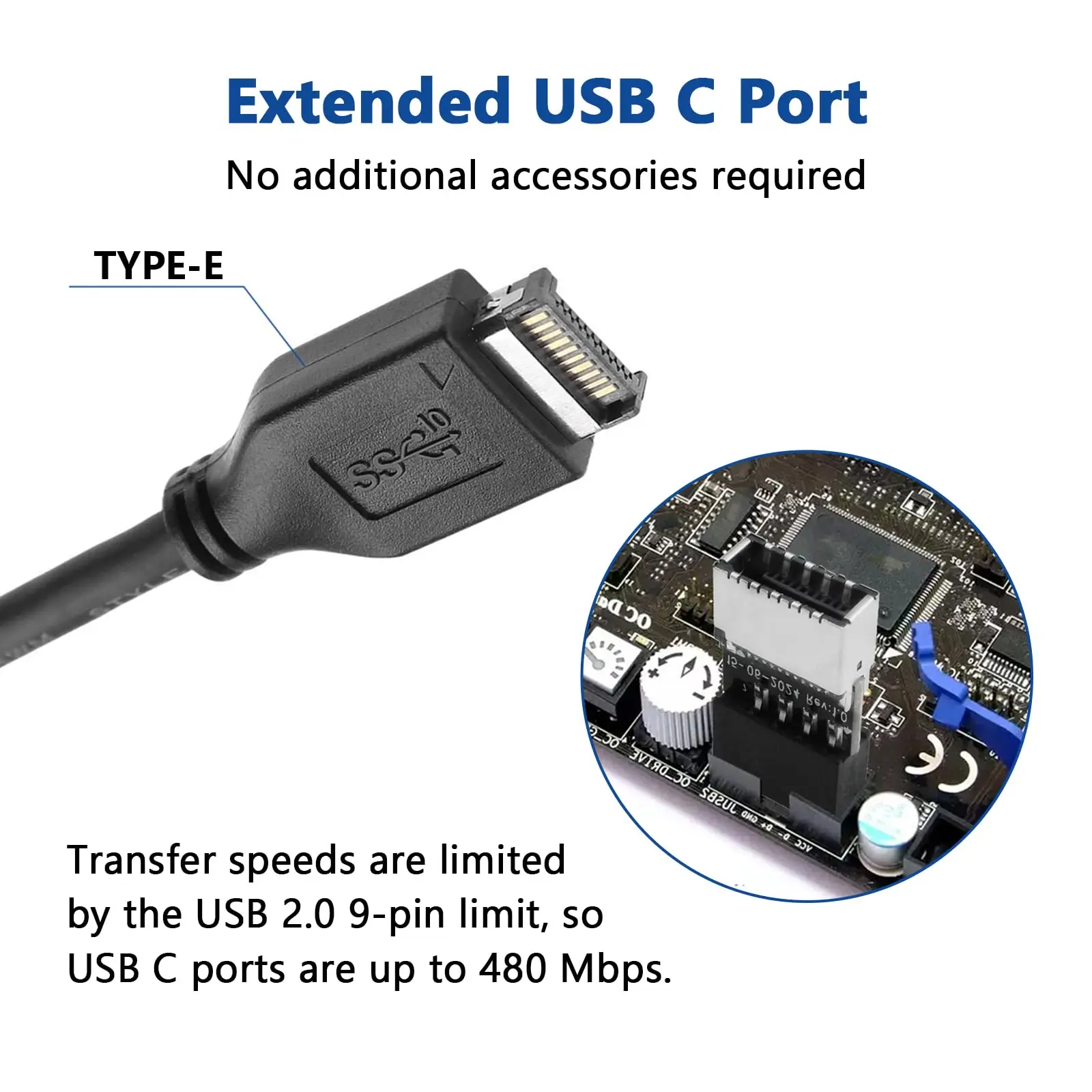 1개 USB 2.0 - USB 3.2 Gen 1 헤더 어댑터 (메인보드용, E 타입 키-A 암형 전면 패널 소켓 - 9핀 헤더 내부 연결)