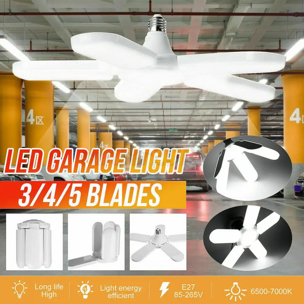 85W 20000LM 5+1 Blades Deformable LED Ceiling Garage Light Adjustable Shop Ceiling Lamp For Shop Warehouse Workshop Lighting