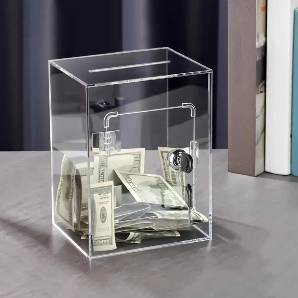 Money Saving Box Piggy Bank Coin Deposit Box Transparent Acrylic Piggy Bank with Key Capacity Openable for Coins for Kids Adults