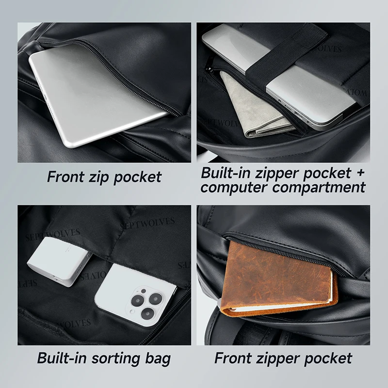 Septwolves High-quality Leather laptop Computer Backpack 15-Inch Large Capacity Waterproof Backpack For Men Business Travel Use 5