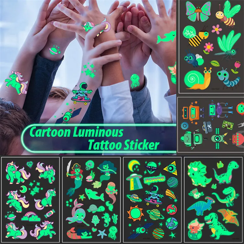 1PC Waterproof Tattoo Stickers Luminous Child Kid Temporary Fake Tattoos Glow Paste on Face Arm Leg for Children Body Sticker