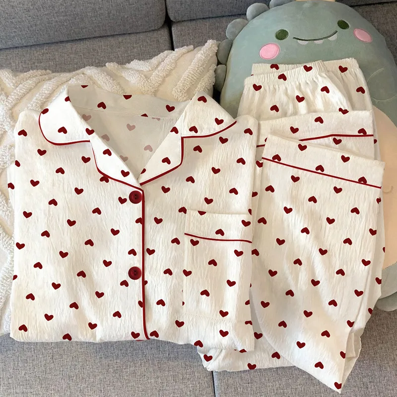 GETADME Lace Sleepwear Women Pajama Sets Floral Piiama Spring Sets 2 Pieces Korean Long Sleeve Night Wears Sleep Button Ruffle Home Suit