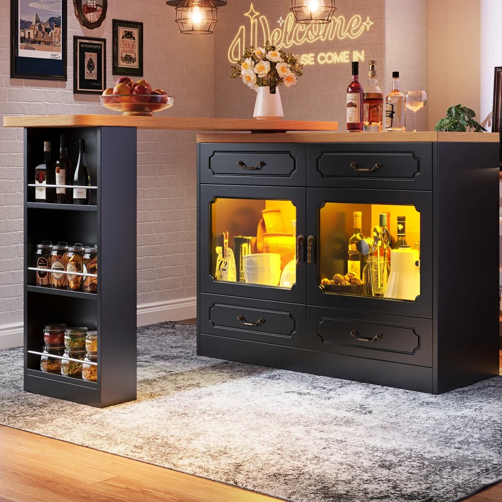 Teleskopischer ausziehbarer moderner Bartisch 135–203 x 39 x 92,8 cm | 360 ° Drehbar, mit LED-Leuchten und Ablagefach, Esszimmer – Detail 21
